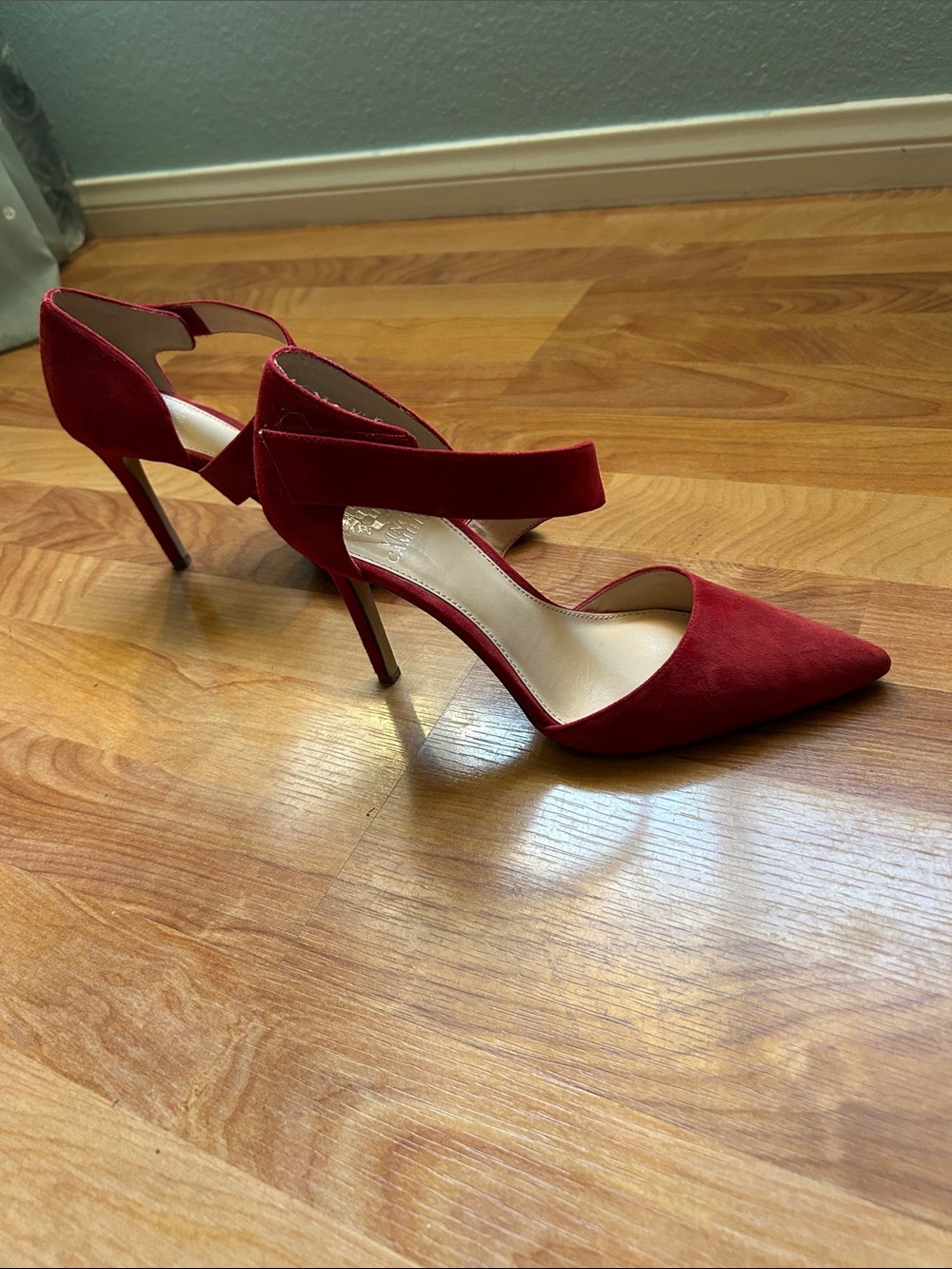 Vince Camuto Red Suede Pointed D'Orsay Ankle Strap Heels
